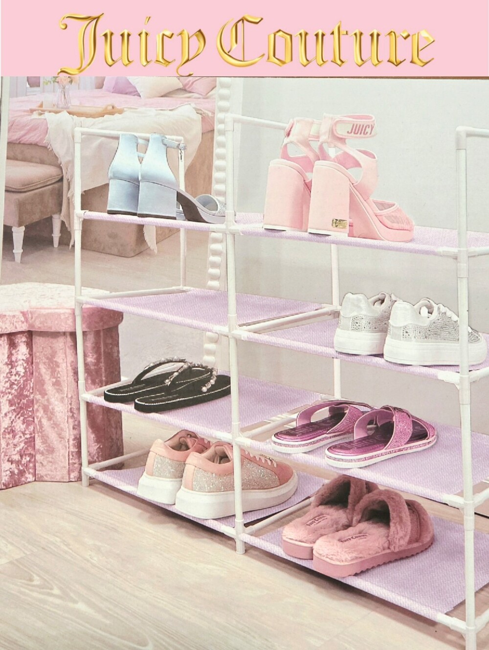 Juicy Couture Home 4-Tier Fabric Dual Shoe Storage Rack